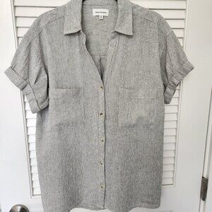 Thread & Supply Sydney Shirt in Micro Olive Stripe - Medium